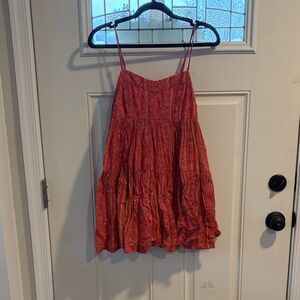 American Eagle Outfitters Coral Paisley Tiered Sundress